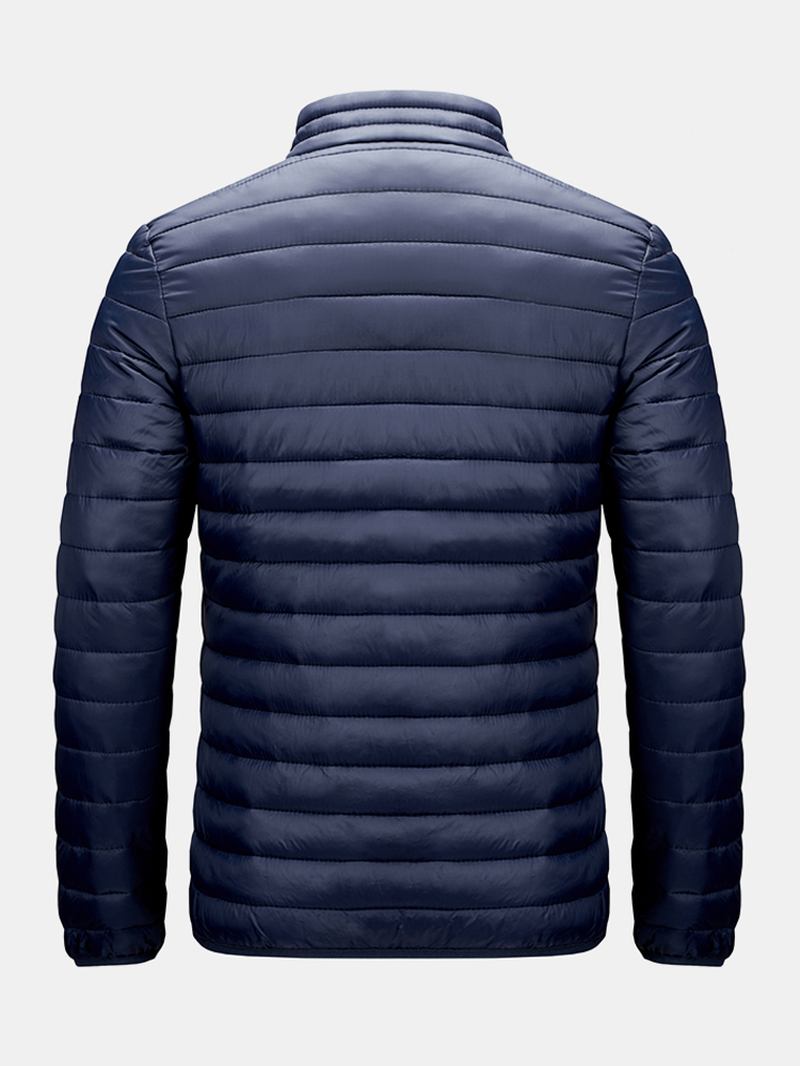 Män Zip Front Quilted Solid Basic Vadderade Kappor Med Ficka