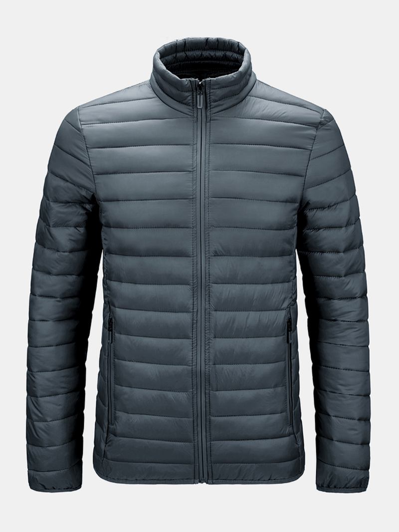 Män Zip Front Quilted Solid Basic Vadderade Kappor Med Ficka