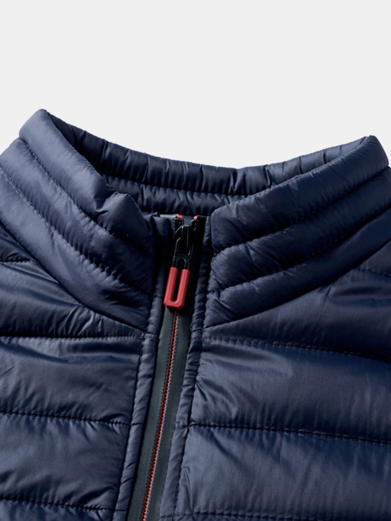 Män Zip Front Quilted Solid Basic Vadderade Kappor Med Ficka