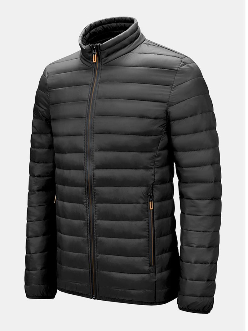 Män Zip Front Quilted Solid Basic Vadderade Kappor Med Ficka