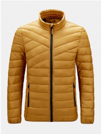 Solid Quilted Zip Up Basic Vadderade Kappor För Män Med Welt Pocket