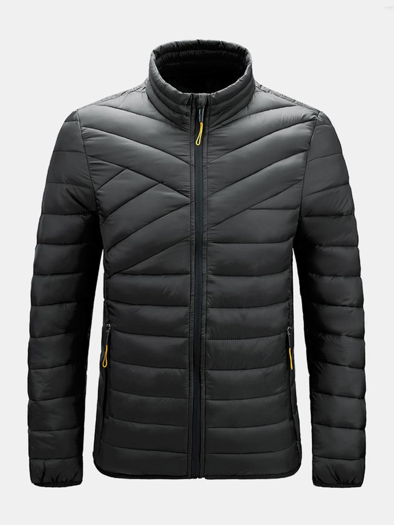 Solid Quilted Zip Up Basic Vadderade Kappor För Män Med Welt Pocket