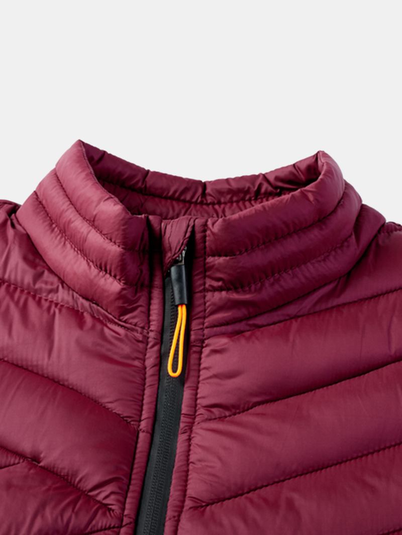 Solid Quilted Zip Up Basic Vadderade Kappor För Män Med Welt Pocket