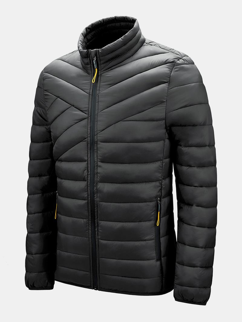 Solid Quilted Zip Up Basic Vadderade Kappor För Män Med Welt Pocket