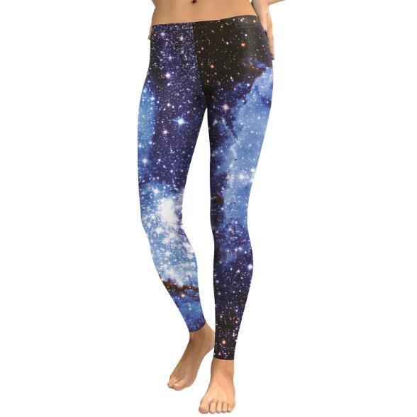 3d Digital Svart Blå Galaxy Leggings