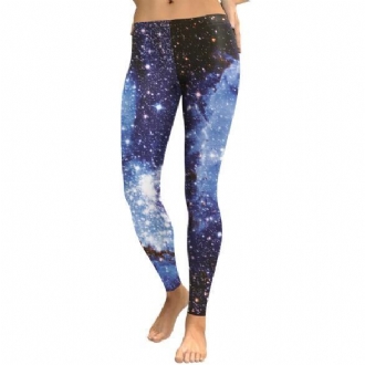 3d Digital Svart Blå Galaxy Leggings