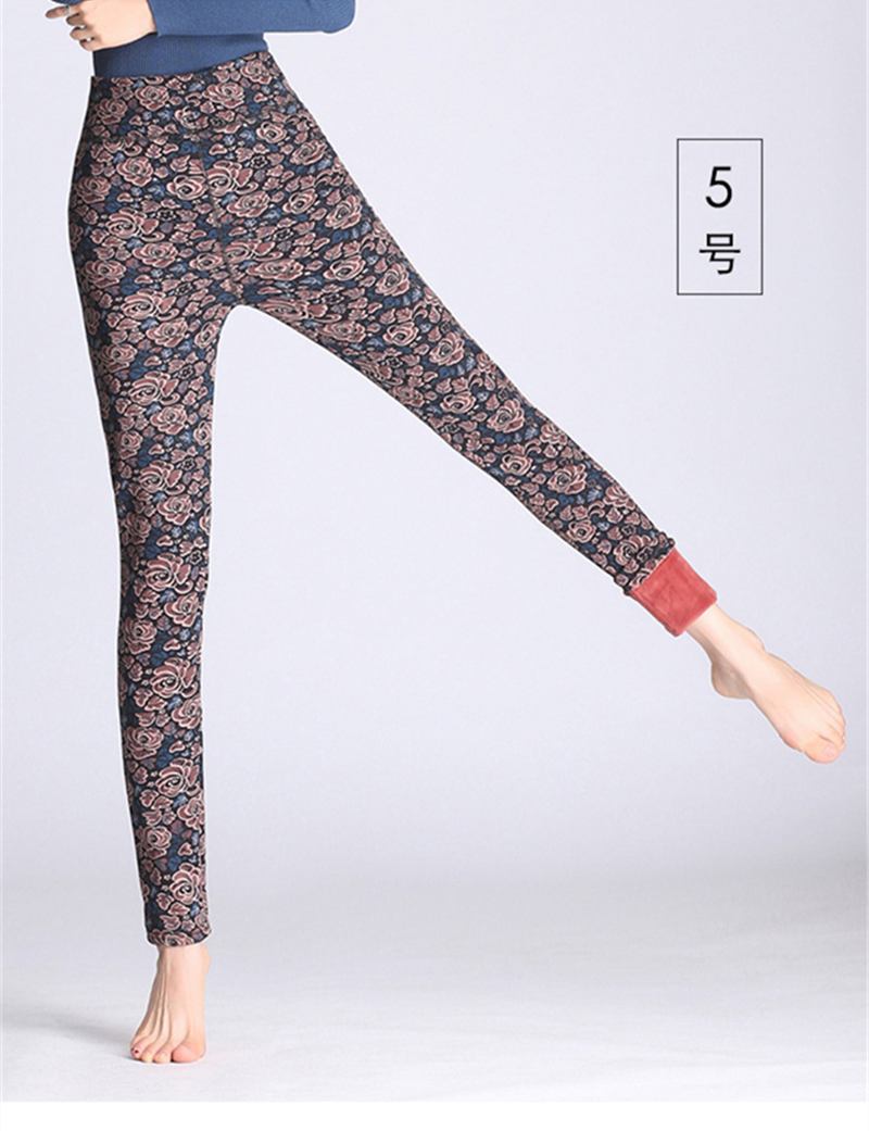 Blommigt Tryckta Slim Stretch Thicken Leggings