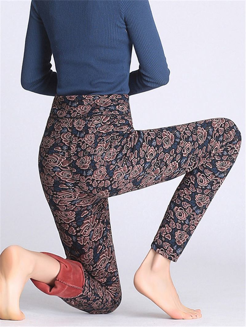 Blommigt Tryckta Slim Stretch Thicken Leggings