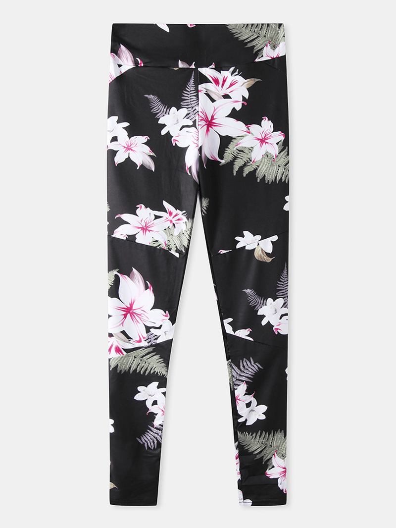 Blommönster Mesh Patchwork Sport Yoga Leggings För Kvinnor