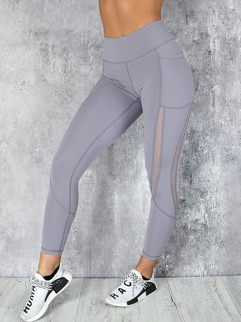 Casual Mesh Stitching Yoga Löpning Sport Slim Leggings