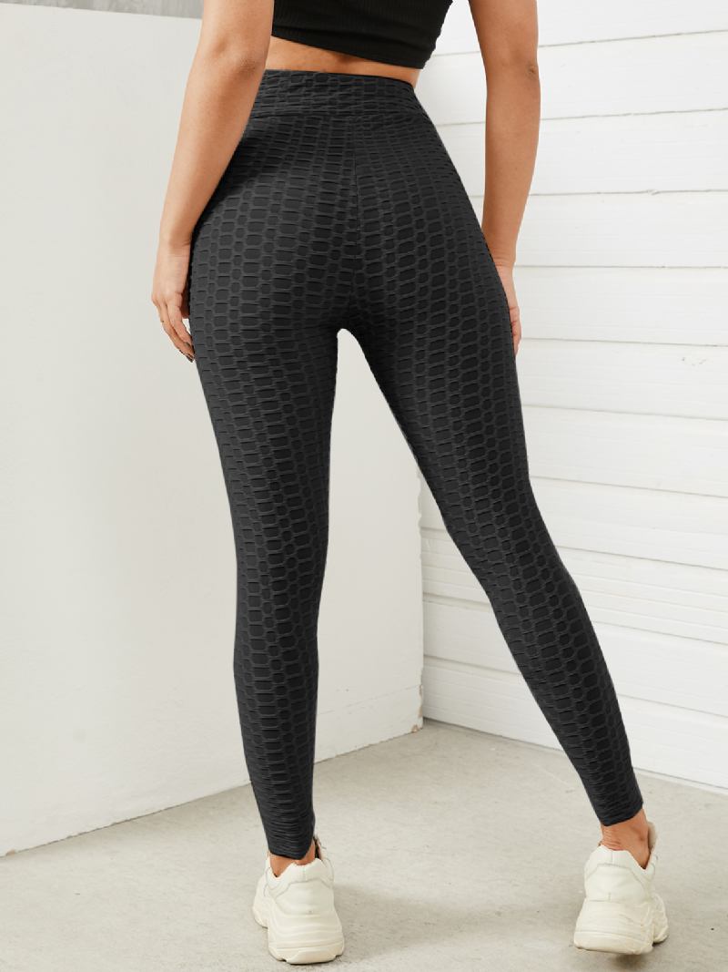 Dam Enfärgad Textur Sportig Elastisk Midja Super Stretch Leggings