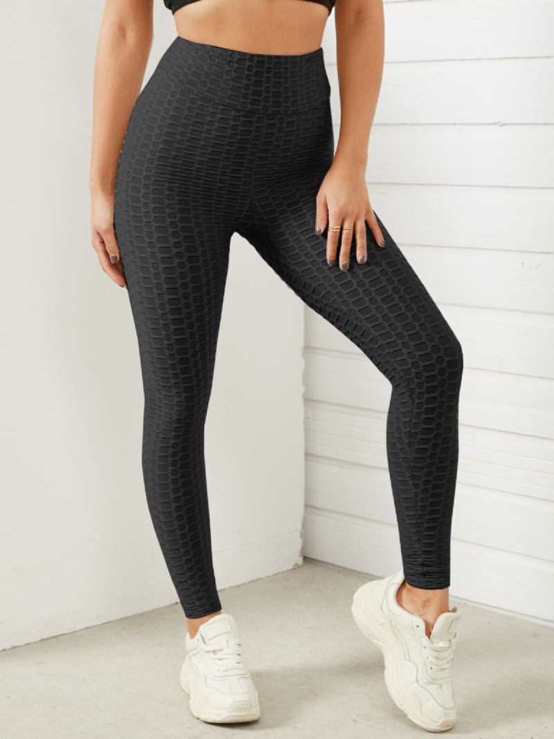 Dam Enfärgad Textur Sportig Elastisk Midja Super Stretch Leggings