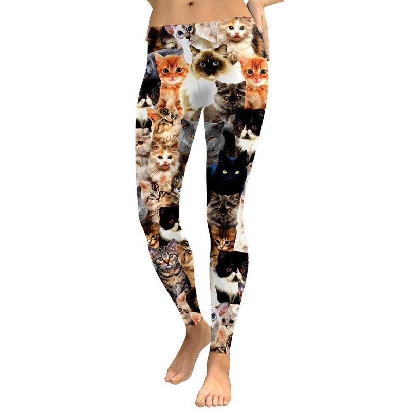 Dam Leggings Lovely Katt Holografiskt Digitaltryck Fitness Legging High Waist Workout Byxor Casual Street Leggins