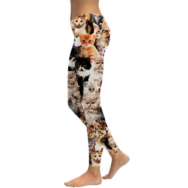 Dam Leggings Lovely Katt Holografiskt Digitaltryck Fitness Legging High Waist Workout Byxor Casual Street Leggins