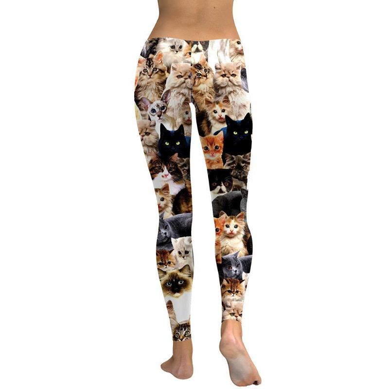 Dam Leggings Lovely Katt Holografiskt Digitaltryck Fitness Legging High Waist Workout Byxor Casual Street Leggins