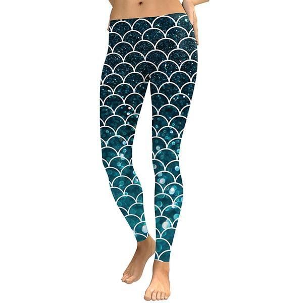 Dam Mermaid Glitter Digital Med Tryck Leggings