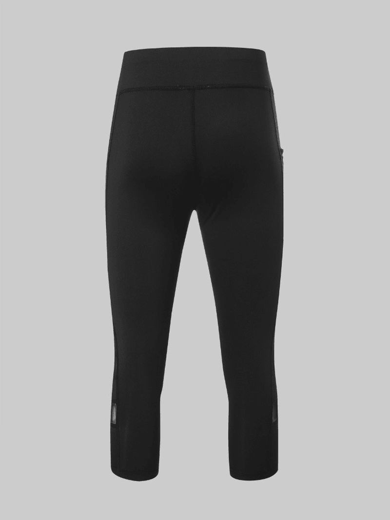 Dam Mesh Patchwork Bodycon Cropped Yoga Sport Leggings Med Fickor