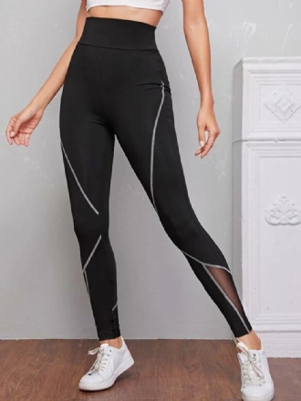 Dam Patch Line Med Tryck Elastisk Midja Bodycon Sport Casual Leggings