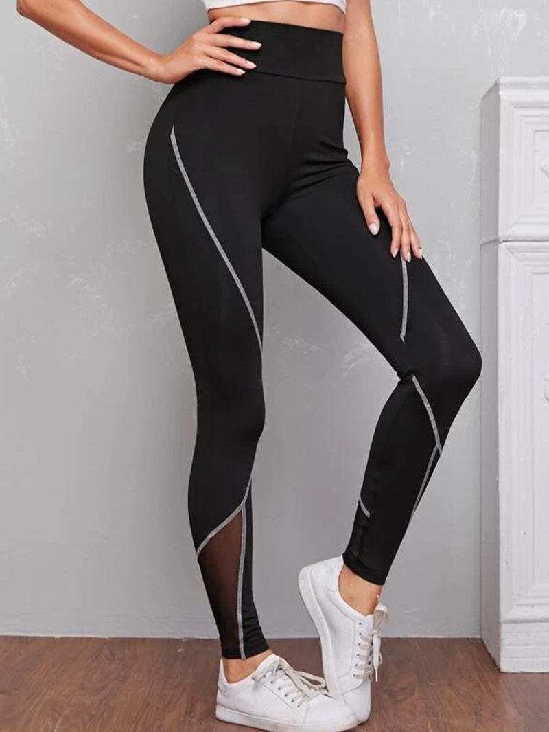 Dam Patch Line Med Tryck Elastisk Midja Bodycon Sport Casual Leggings