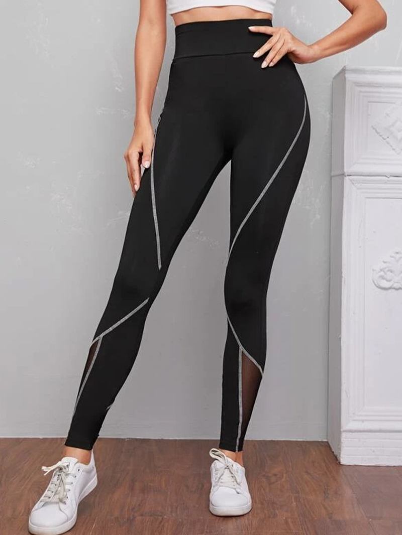 Dam Patch Line Med Tryck Elastisk Midja Bodycon Sport Casual Leggings