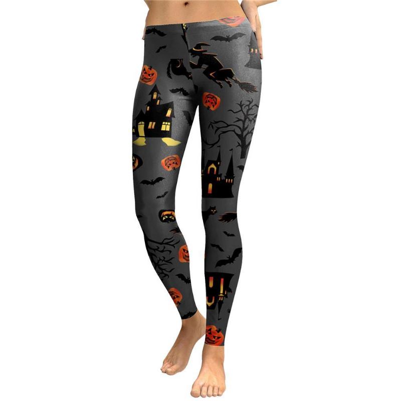 Haunt The House Leggings Dam Witch Pumpk Lantern Elastisk Legg Spandex Träningsbyxor Med Digitaltryck