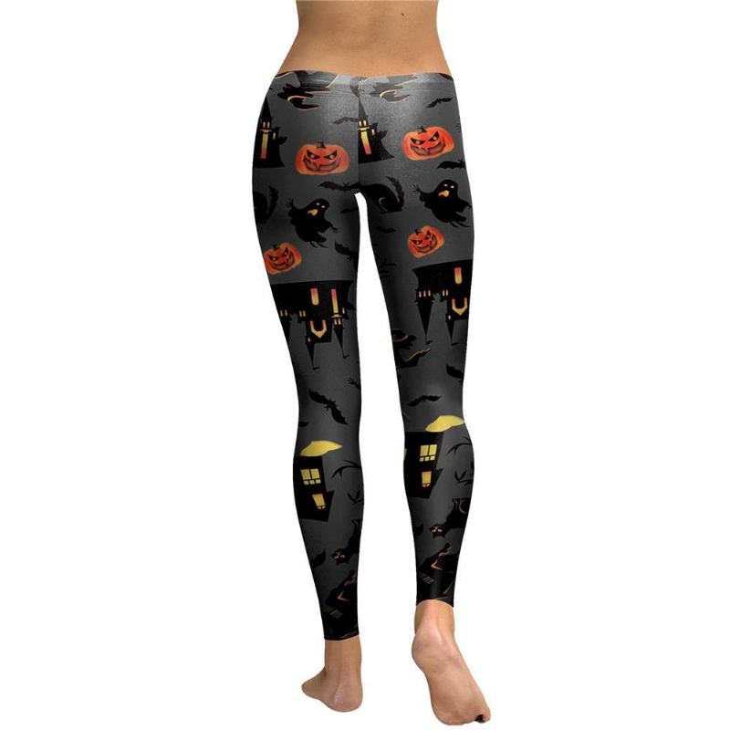 Haunt The House Leggings Dam Witch Pumpk Lantern Elastisk Legg Spandex Träningsbyxor Med Digitaltryck