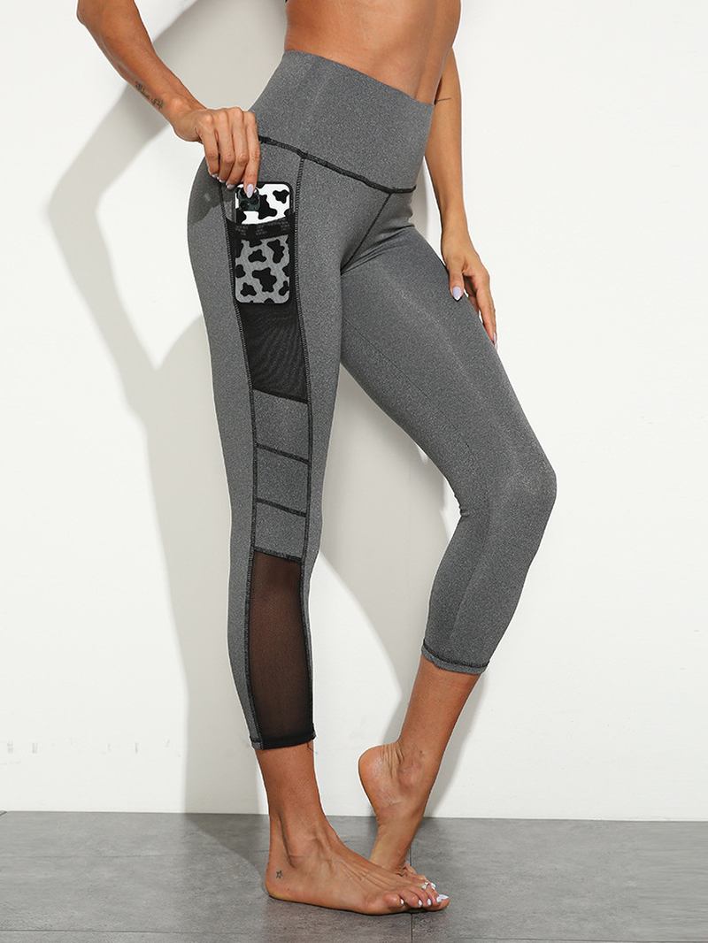 Kvinnor Enfärgad Topstitch Sidoficka Hög Midja Yoga Sport Leggings