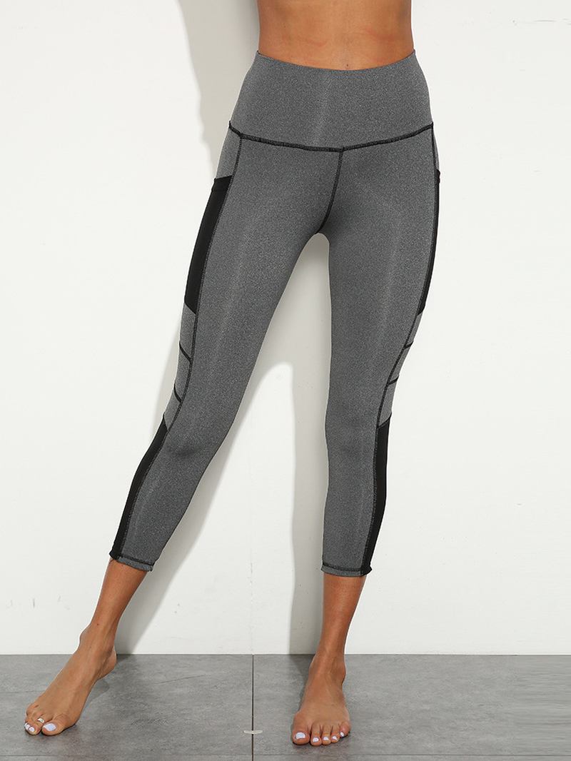 Kvinnor Enfärgad Topstitch Sidoficka Hög Midja Yoga Sport Leggings