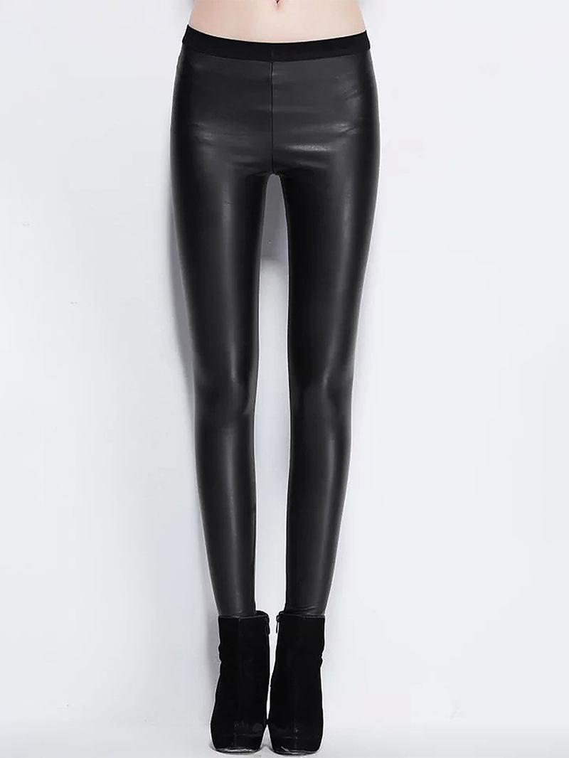 Kvinnor Enfärgat Läder Bodycon Base Långa Casual Leggings