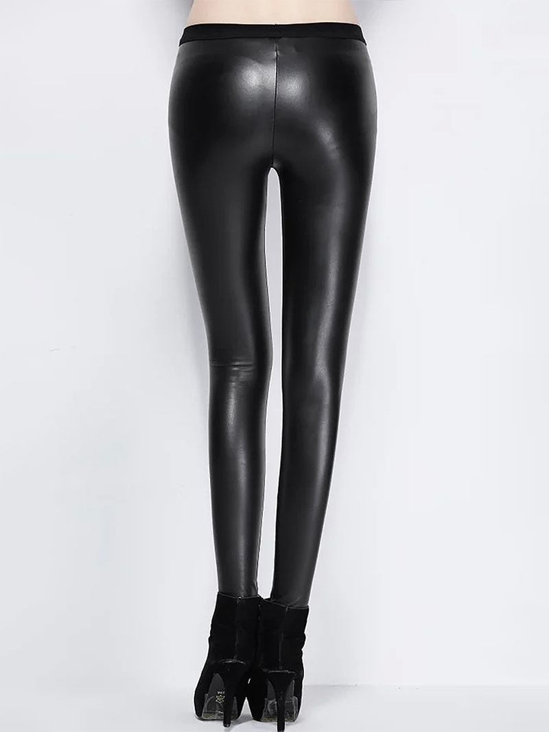 Kvinnor Enfärgat Läder Bodycon Base Långa Casual Leggings