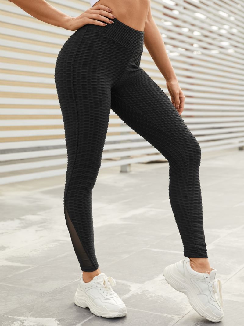 Kvinnor Sport Enfärgad Mesh Patchwork Yoga Leggings Med Hög Midja Stretch