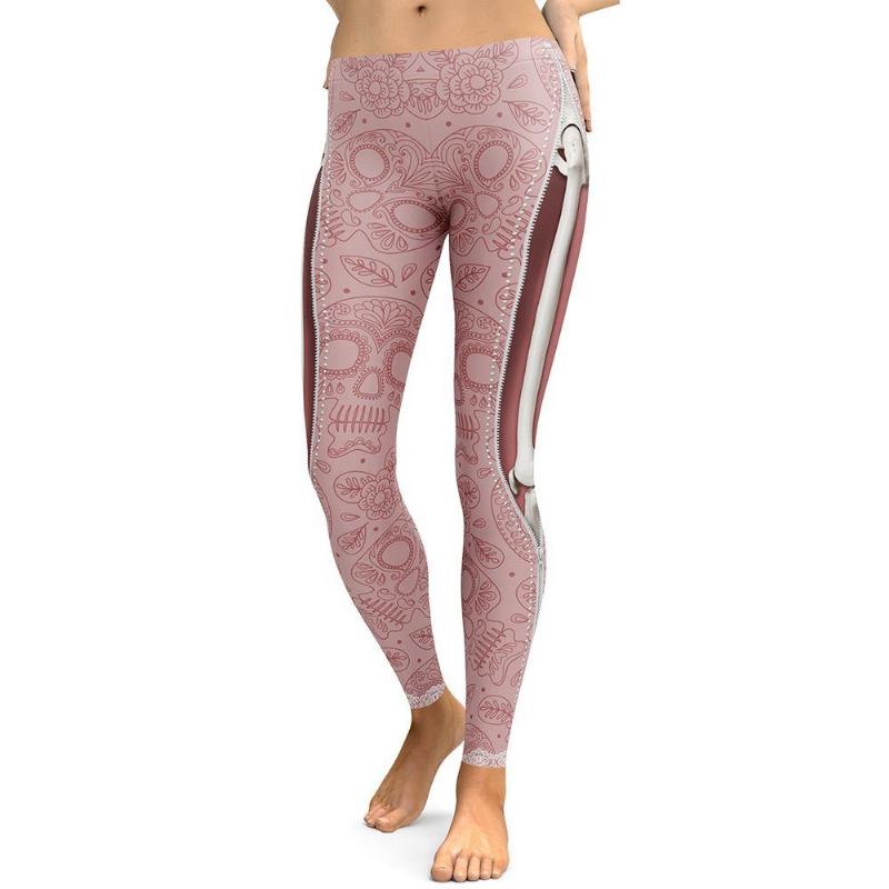 Leggings I Ny Stil Dam Coola Muscle Ben Legging Dragkedja 3d-utskrift Legg Byxor Hög Midja Elasticitet Legins