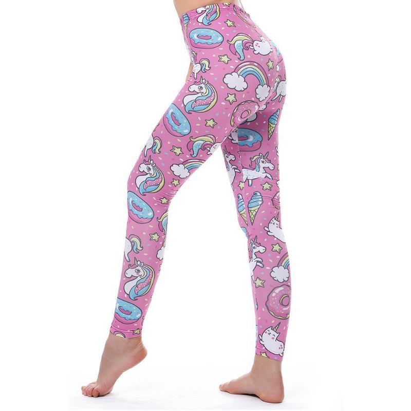 Leggings Kvinnor Legg Fitness Legging Sexiga Byxor Hög Midja Push Up Glänsande 3d-tryckta Rainbow Star Katt Donuts