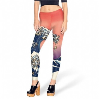 Mode Summer Creative Leg Med Tryck Dam Legg The Great Wave Of Pug Leggings Sexiga Kvinna Byxor