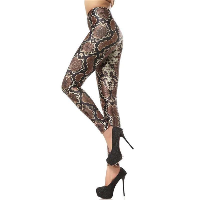 Ny Design Mode 3d Digital Ormskinn Ben Slim Legg Tryckt Kvinnor Leggings Kvinnor Byxor