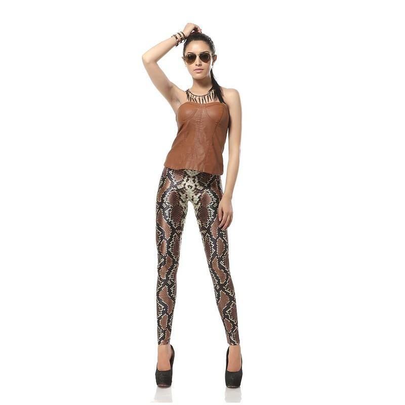 Ny Design Mode 3d Digital Ormskinn Ben Slim Legg Tryckt Kvinnor Leggings Kvinnor Byxor