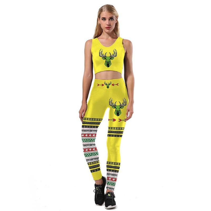 Nya Höst Leggings Kvinnor Sport Ugly Christmas Djur Sika Deer 3d-tryckt Legging Hög Midja Byxor Leggins