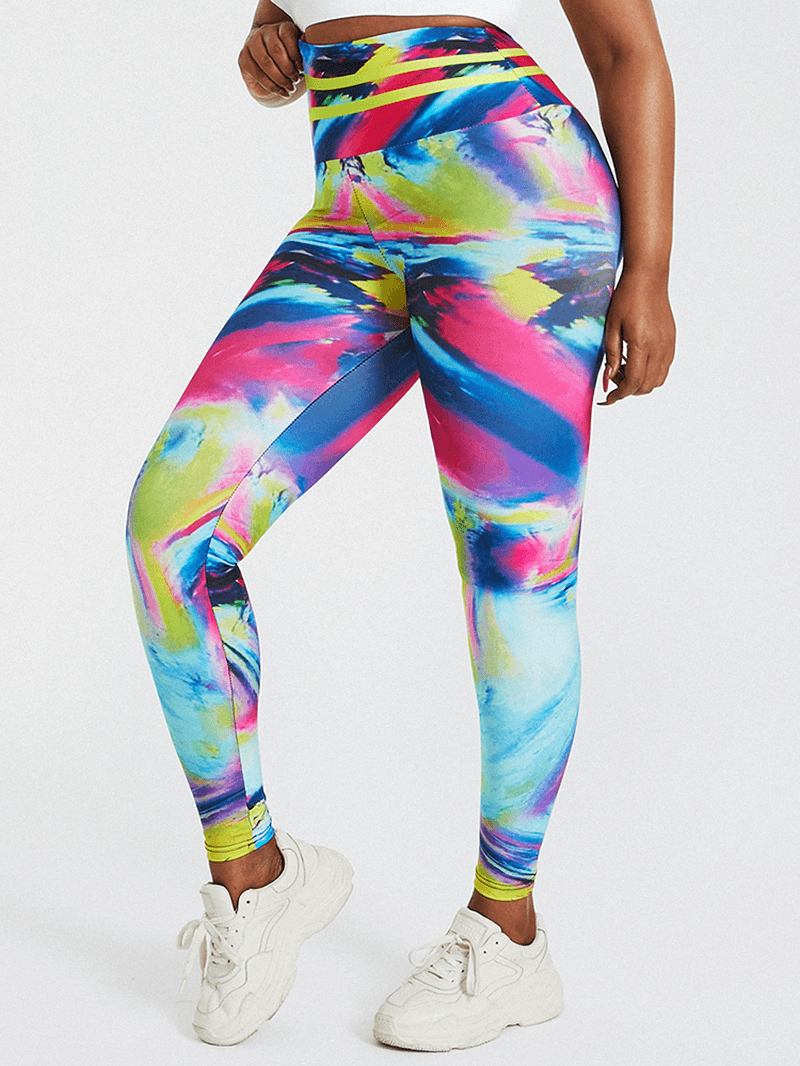 Tie Dye Med Tryck High Waist Bodycon Dam Sport Yoga Leggings