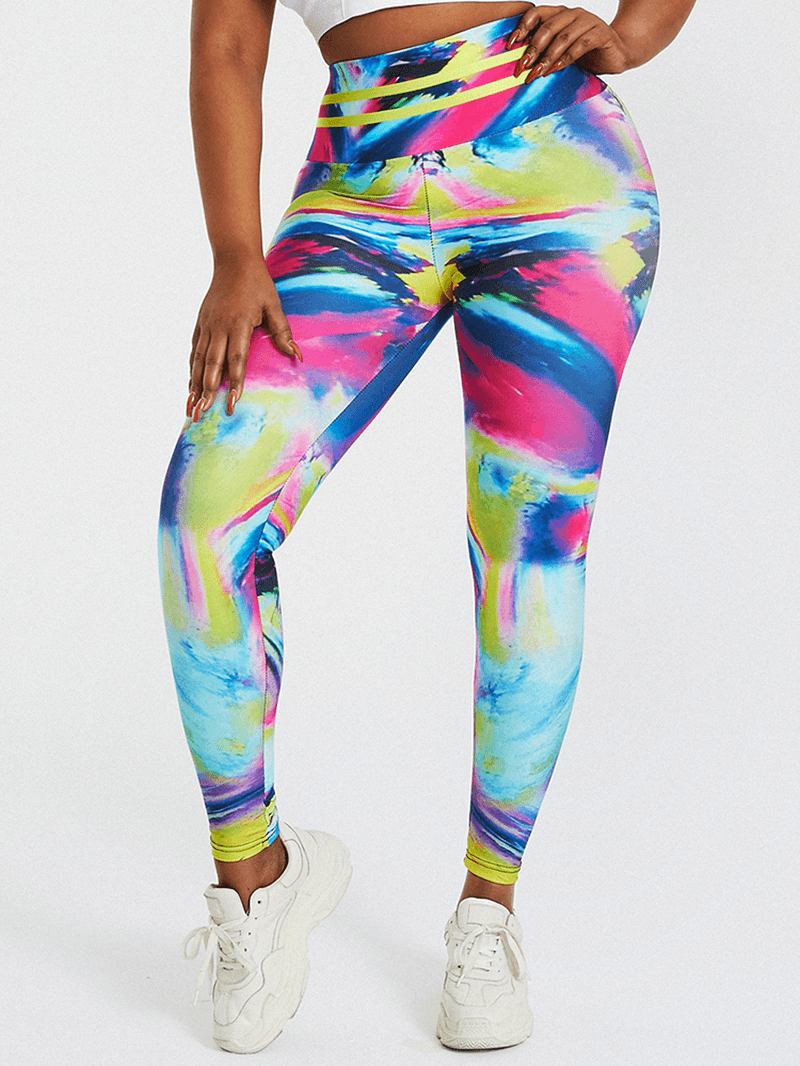 Tie Dye Med Tryck High Waist Bodycon Dam Sport Yoga Leggings