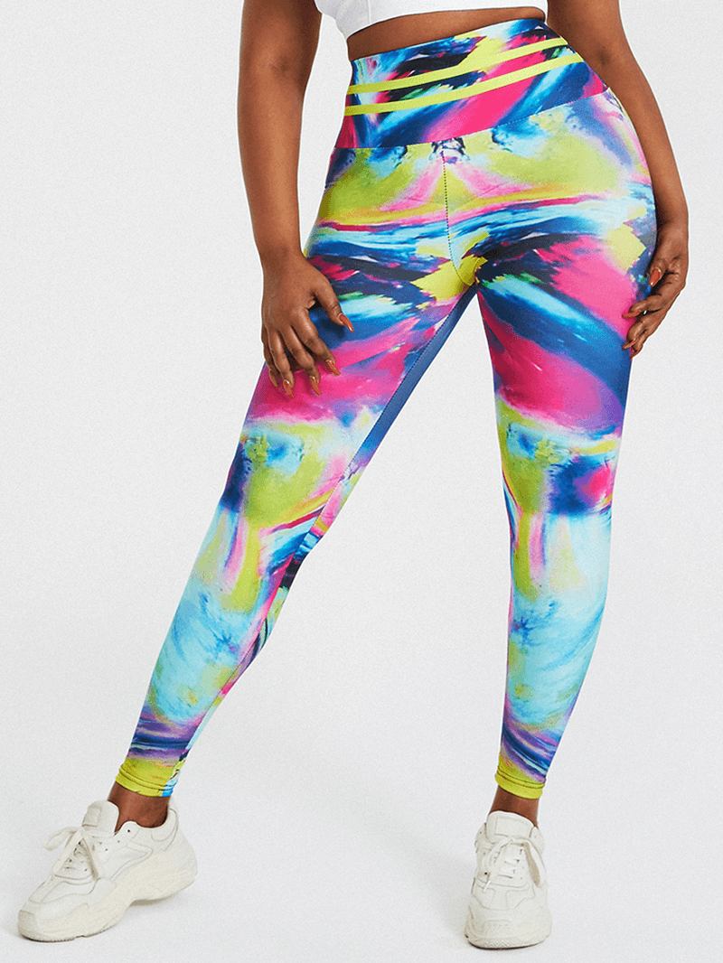 Tie Dye Med Tryck High Waist Bodycon Dam Sport Yoga Leggings