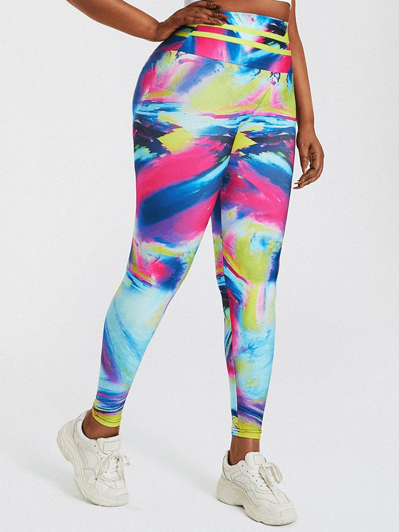 Tie Dye Med Tryck High Waist Bodycon Dam Sport Yoga Leggings