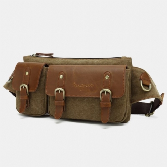 Herr Canvas Midjeväska Multifunktionell Hasp Pocket Outdoor Casual Chest Bag Axelväska