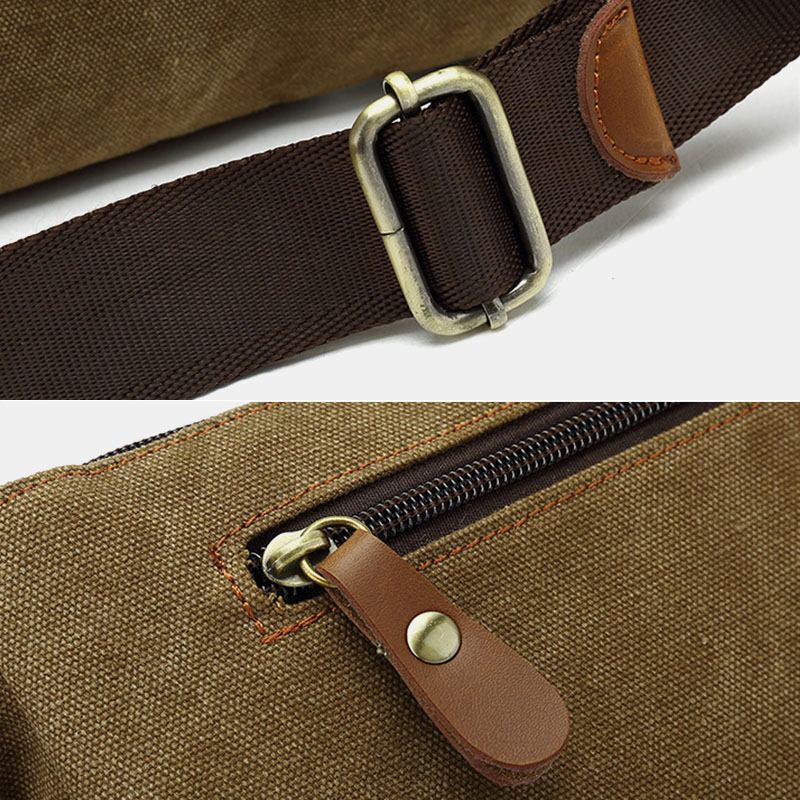 Herr Canvas Midjeväska Multifunktionell Hasp Pocket Outdoor Casual Chest Bag Axelväska