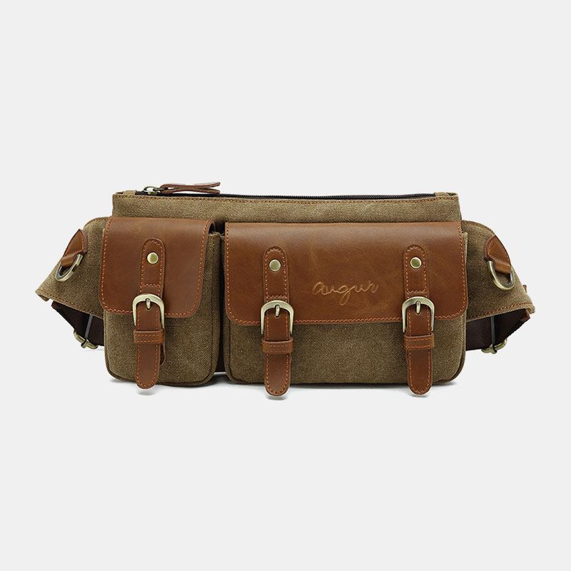 Herr Canvas Midjeväska Multifunktionell Hasp Pocket Outdoor Casual Chest Bag Axelväska