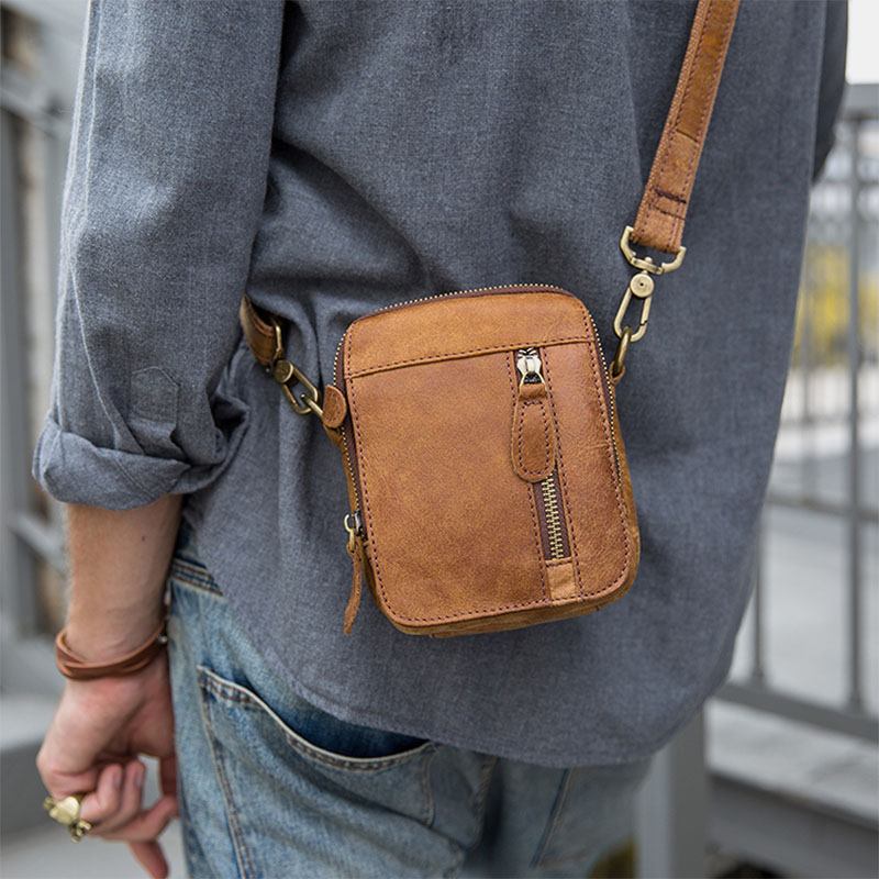 Herr Multi-pocket Bältesväska Med Stor Kapacitet Crossbody Axelväskor Retro Casual 6.5 Tums Telefonväska