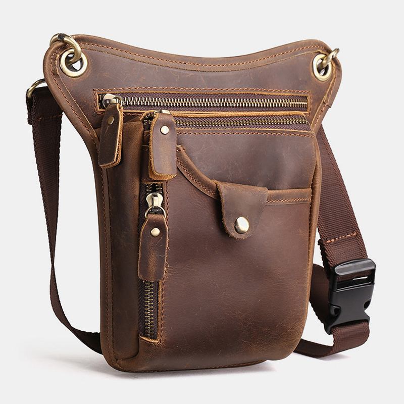 Herr Retro Äkta Läder Midjeväska Med Flera Fickor Outdoor Sport 6.5 Tums Telefonväska Dragkedja Crossbody-väskor Axelväska