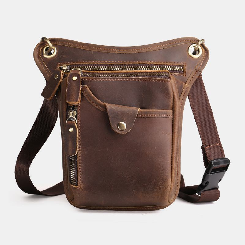 Herr Retro Äkta Läder Midjeväska Med Flera Fickor Outdoor Sport 6.5 Tums Telefonväska Dragkedja Crossbody-väskor Axelväska