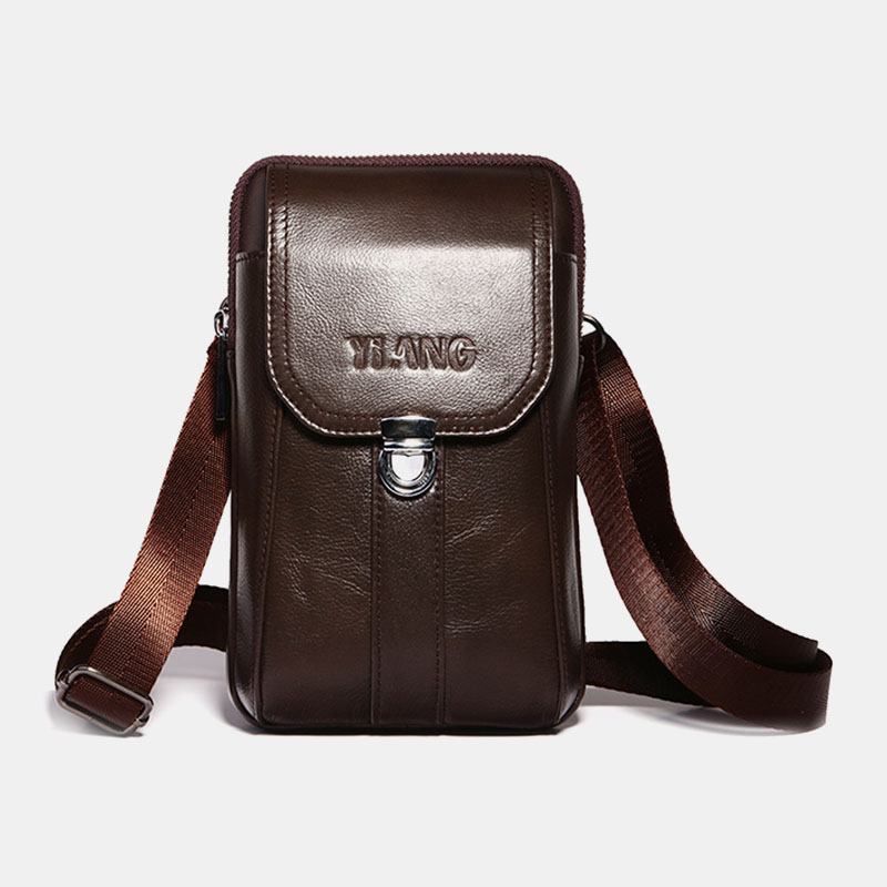 Män Äkta Läder 7-tums Retro Telefonväska Midjeväska Bältesväska Crossbody-väska Slingväska