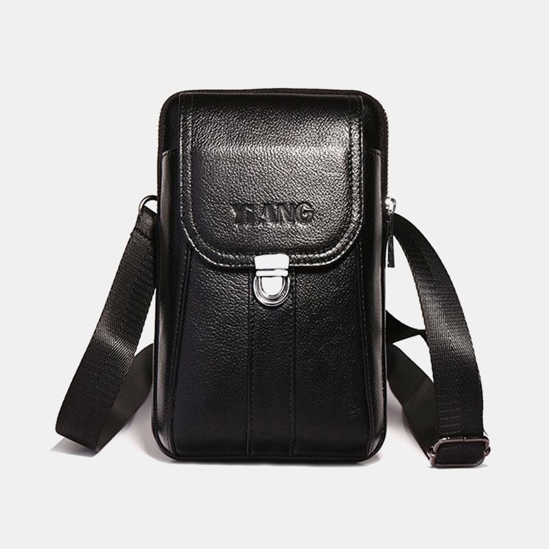 Män Äkta Läder 7-tums Retro Telefonväska Midjeväska Bältesväska Crossbody-väska Slingväska