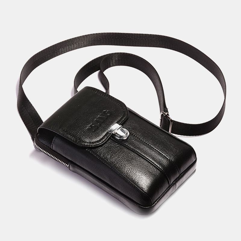 Män Äkta Läder 7-tums Retro Telefonväska Midjeväska Bältesväska Crossbody-väska Slingväska